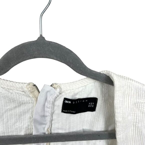 ASOS Design Womens‎ Corduroy Sheath Dress Square Neck Long Slit Sleeves Cream 12 - Picture 3 of 5